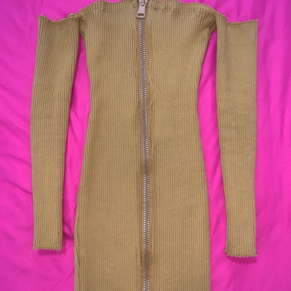 Off shoulder mustard dress